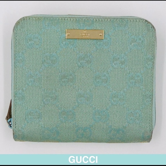 Gucci GG canvas mint green and gold leather wallet - Picture 1 of 13